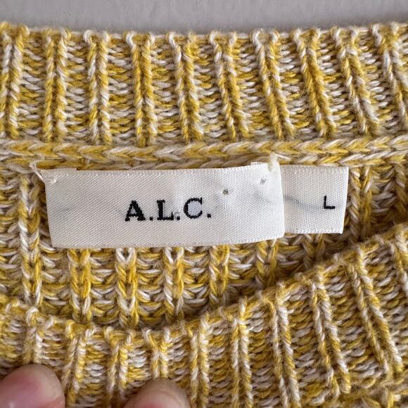 A.L.C. Yellow Ribbed Cashmere Wool Cropped Crewneck Sweater Size Large - Picture 2 of 4